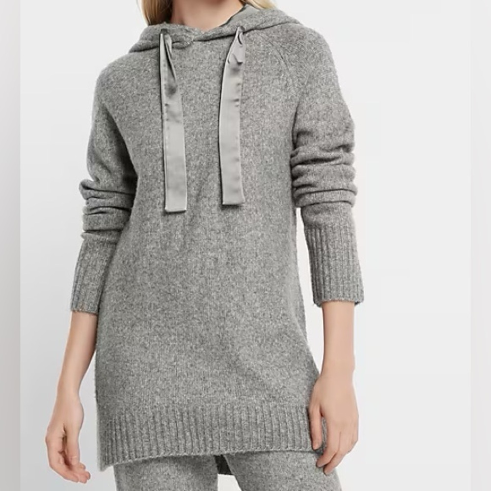 Express satin tie sweater oversized hoodie